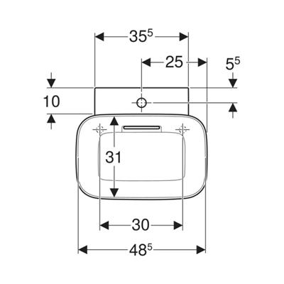 Geberit ONE Çanak Lavabo, CleanDrain, 50x42.5 cm, Batarya Delikli, KeraTect®