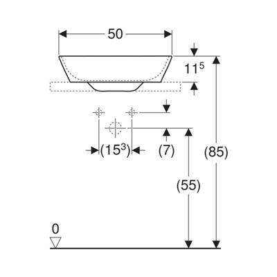 Geberit ONE Çanak Lavabo, CleanDrain, 50x42.5 cm, Batarya Deliksiz, KeraTect®