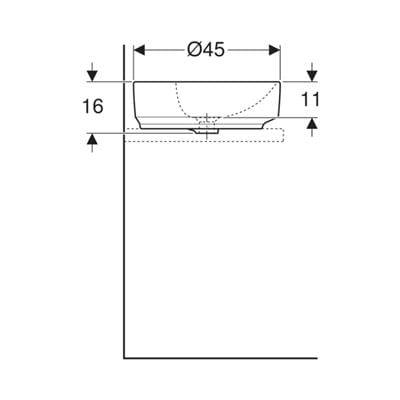 Geberit VariForm Çanak Lavabo, Yuvarlak ve Batarya Banklı, Taşma Delikli, D45 cm