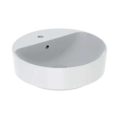 Geberit VariForm Çanak Lavabo, Yuvarlak ve Batarya Banklı, Taşma Delikli, D45 cm