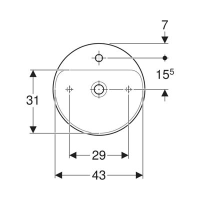 Geberit VariForm Çanak Lavabo, Yuvarlak ve Batarya Banklı, Taşma Deliksiz, D45 cm