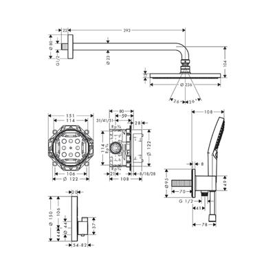 Hansgrohe Raindance S Duş sistemi 240 1jet PowderRain, ShowerSelect S ile Krom