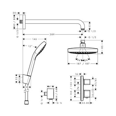 Hansgrohe Croma Select E Duş sistemi ankastre montaj 180 2jet Ecostat E termostat ile Krom