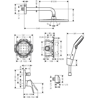 Hansgrohe Crometta S Duş sistemi 240 1jet tek kollu batarya ile Krom