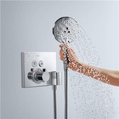 Hansgrohe ShowerSelect Termostat ankastre montaj, 2 çıkış için hortum bağlantısı ve duş askısı ile Krom