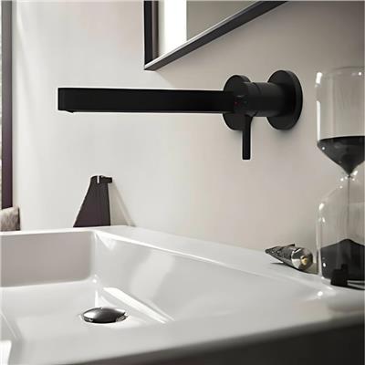 Hansgrohe Finoris Tek kollu Lavabo Bataryası Ankastre Duvara Monte 22,8 cm gaga ile Satin Siyah