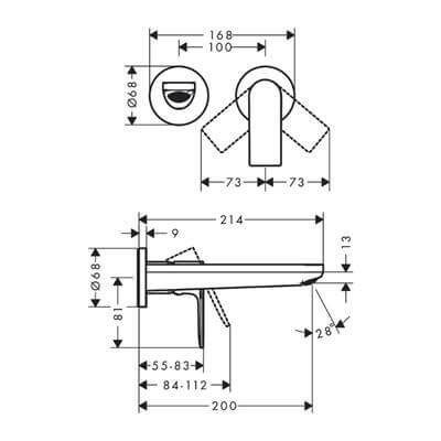 Hansgrohe Rebris E Tek Kollu Lavabo Bataryası Ankastre Montaj, Duvara monte, 20 cm Gaga İle Satin Siyah