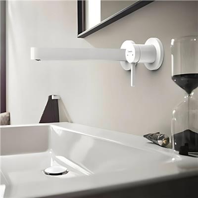 Hansgrohe Finoris Tek kollu Lavabo Bataryası Ankastre Duvara Monte 22,8 cm gaga ile Satin Beyaz