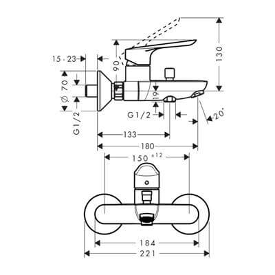 Hansgrohe Logis E Tek Kollu Banyo Bataryası Aplike Krom