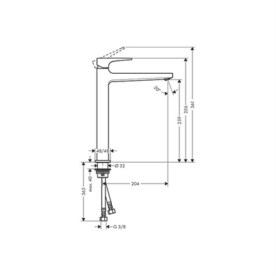 Hansgrohe Metropol Tek kollu lavabo Bataryası 260 çubuk volan, bas- aç gider seti ile, çanak lavabolar için Satin Siyah