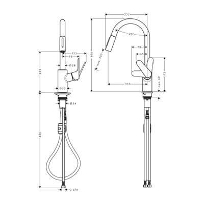 Hansgrohe Focus M41 Tek Kollu Eviye Bataryası 240, Çekilebilir El Duşu, 2jet Satin Siyah