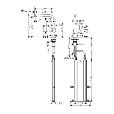 Hansgrohe Talis M54 Tek Kollu Eviye Bataryası 270, Çekilebilir Gaga, 1jet, sBox Krom