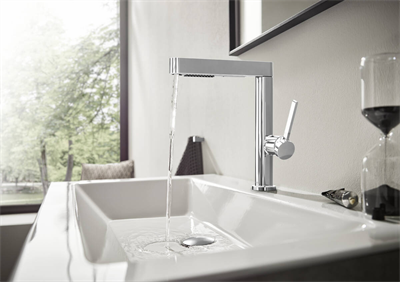 Finoris Tek kollu lavabo bataryası 230, çekilebilir el duşu, 2jet ve bas-aç gider seti ile