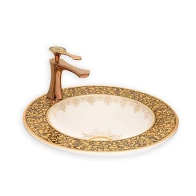 Lena E-3055A Tezgah Üstü Porselen Lavabo Altın