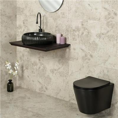 Lena E-4161S Tezgah Üstü Porselen Lavabo Siyah