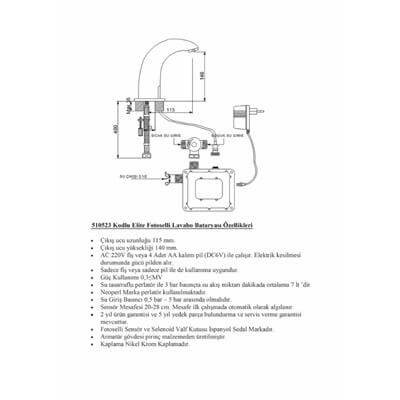 Newarc Elite Fotoselli Lavabo Bataryası Siyah Pilli Elektrikli