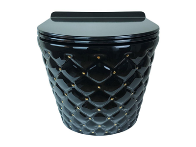 Pure Concept Kapitone Dot Siyah Gold Kanalsız Asma Klozet Kapak Dahil