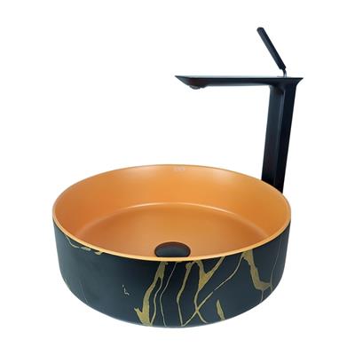 Pure Concept Faralya 40 cm Siyah Turuncu Tezgah Üstü Çanak Lavabo