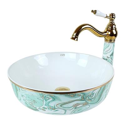 Pure Concept Ebru Yeşil Altın Çanak Lavabo