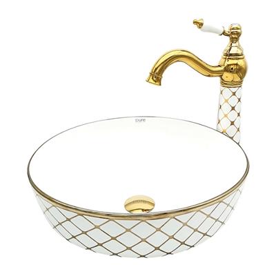 Pure Concept Geometrik Beyaz Altın Çanak Lavabo