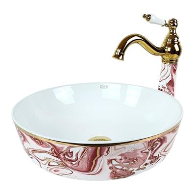 Pure Concept Ebru Pembe Altın Çanak Lavabo
