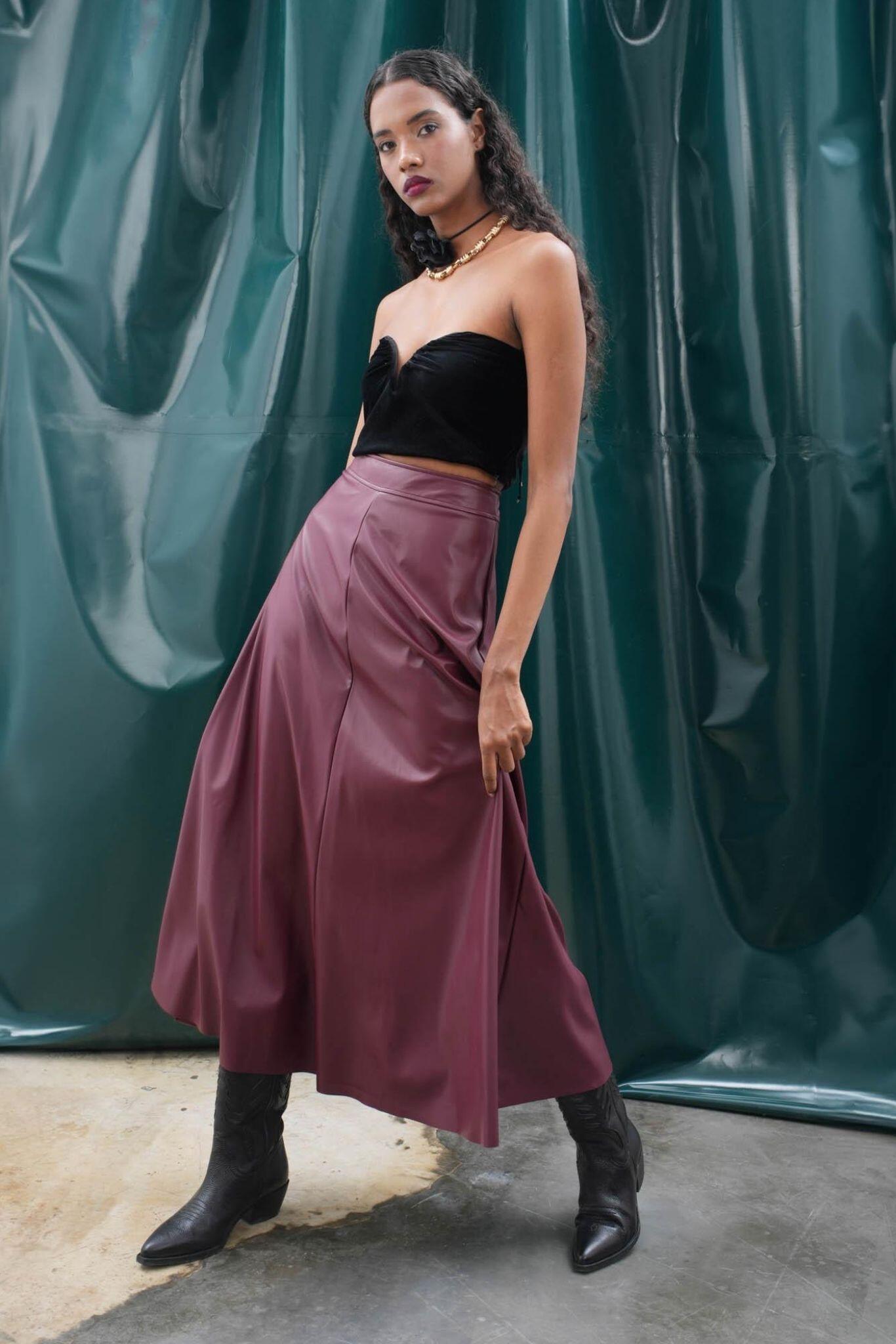 leather burgundy skirt