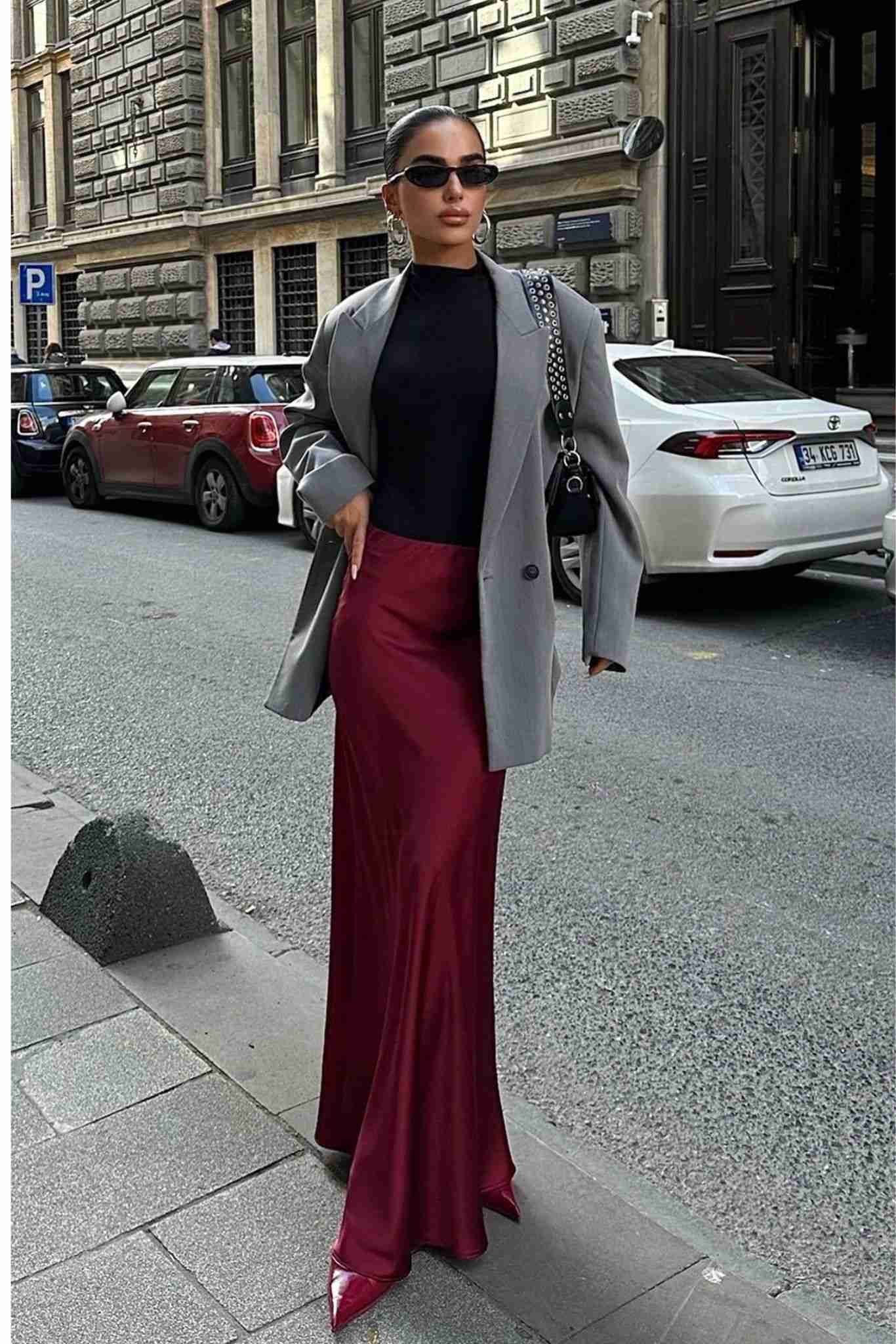 long satin skirt