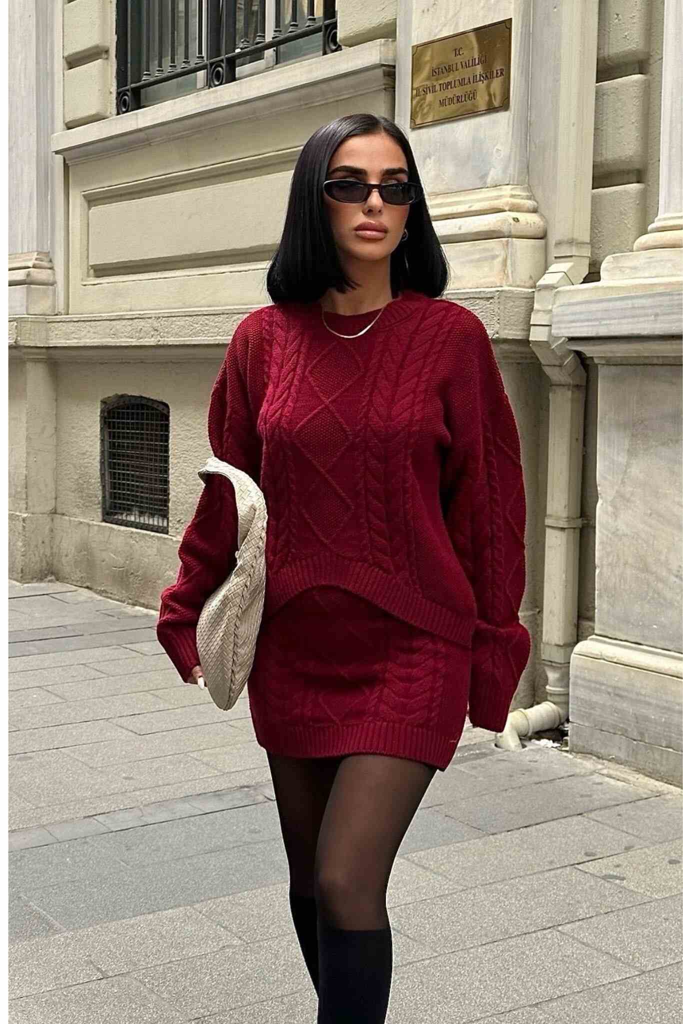 Red knit skirts