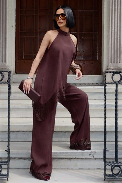 S6Y10330SBDantel Detaylı Pantolon Bluz Set  10330