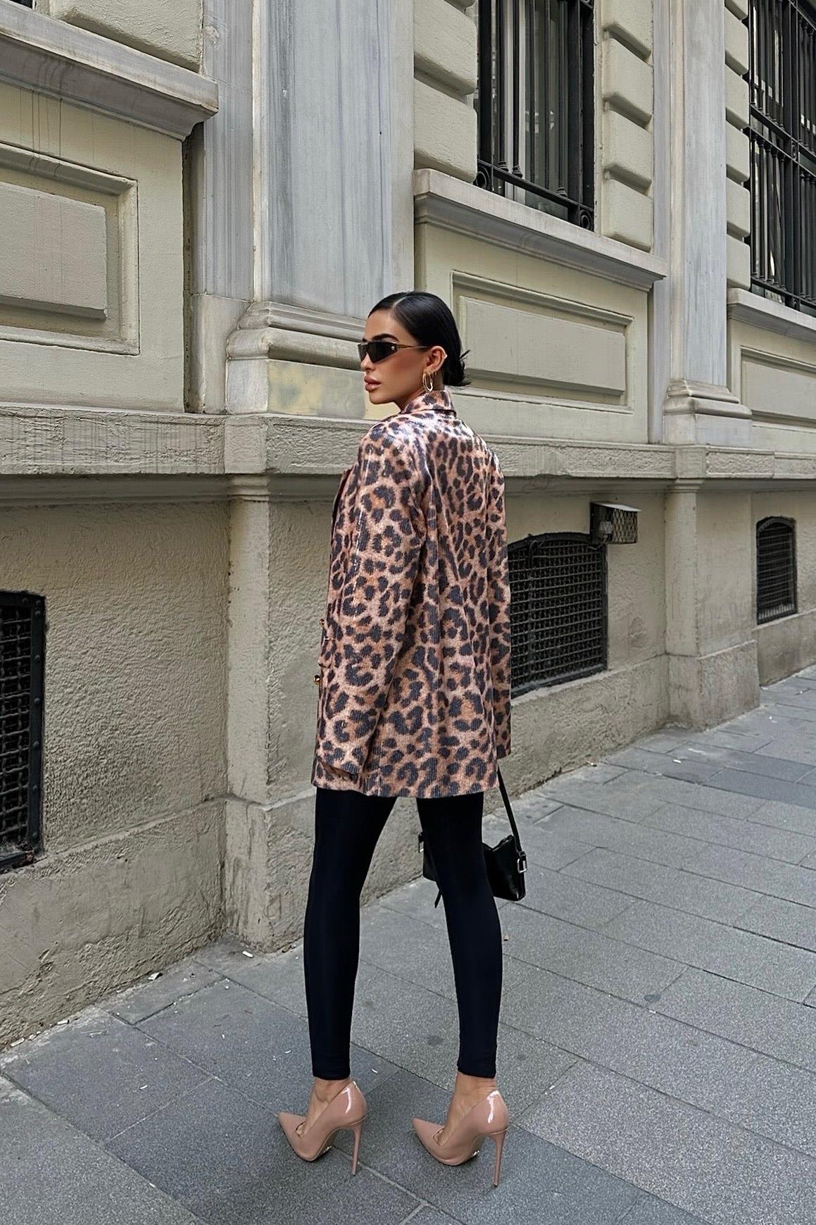 Abby Animal Pattern Sequin Sequin Jacket 6113