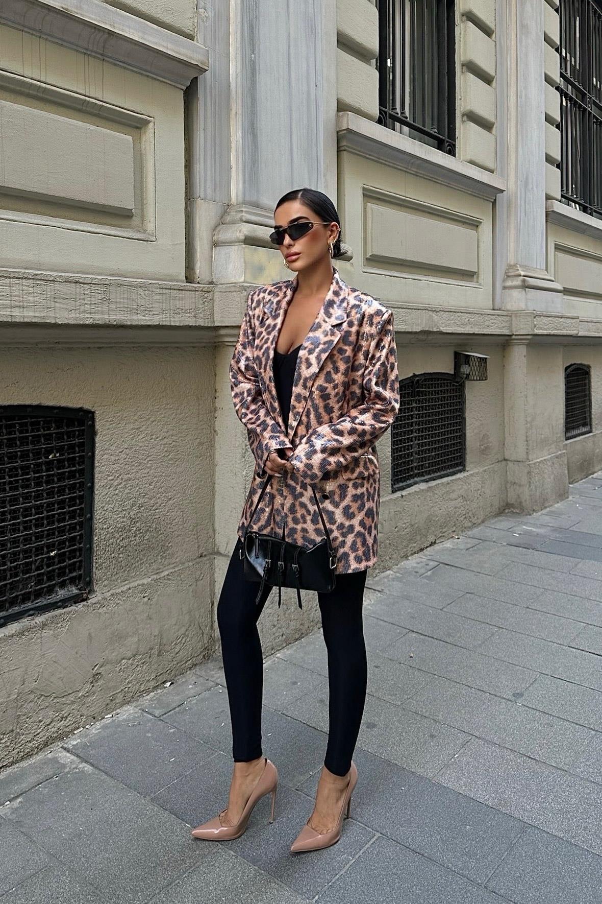 Abby Animal Pattern Sequin Sequin Jacket 6113