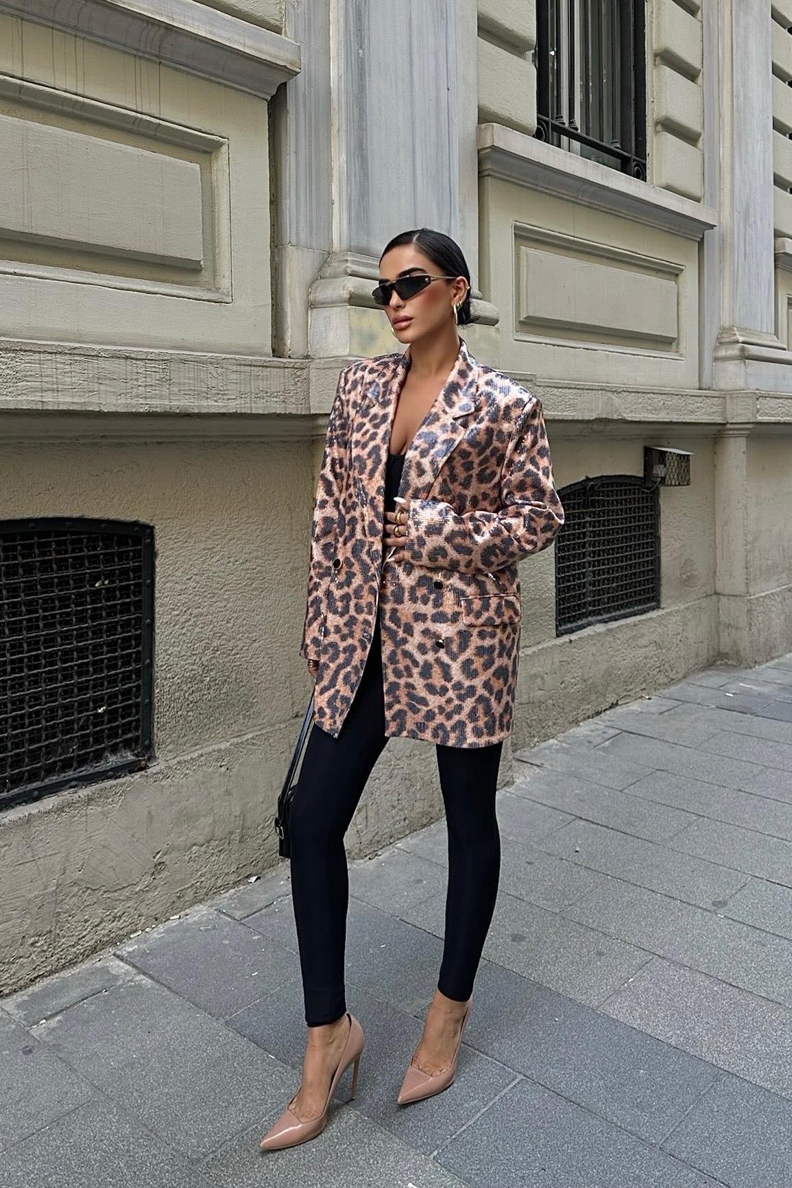 Abby Animal Pattern Sequin Sequin Jacket 6113