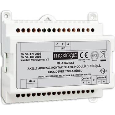 Maxlogic Akıllı Adresli Kontak İzleme Modülü, 1 Girişli, Kısa Devre İzolatörlü