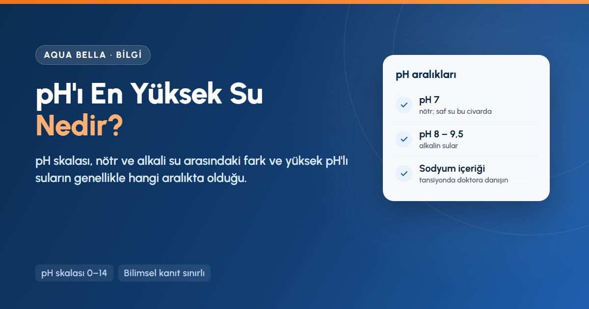 pH'ı en yüksek su nedir: saf suyun pH 7 civarında, alkalin suların pH 8–9,5 aralığında olması