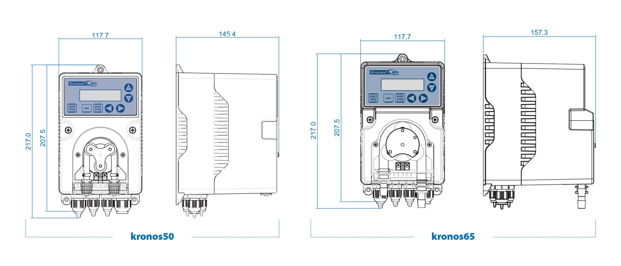 Seko Kronos 50 ve Kronos 65 peristaltik dozaj pompası gövde ölçüleri