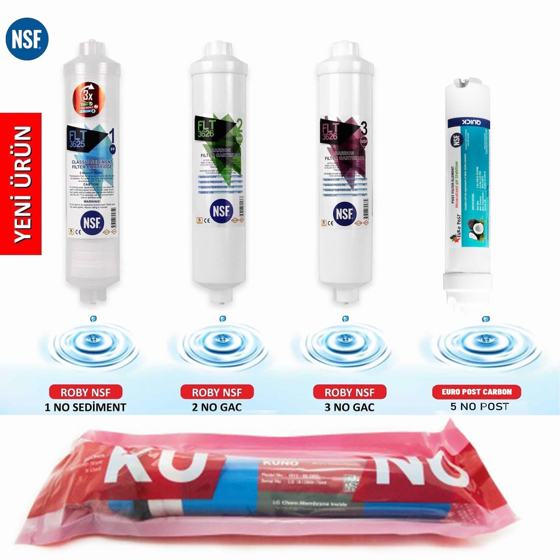 Su Arıtma Cihazı Filtresi NSF Onaylı 5'li Kuno Membranlı Set
