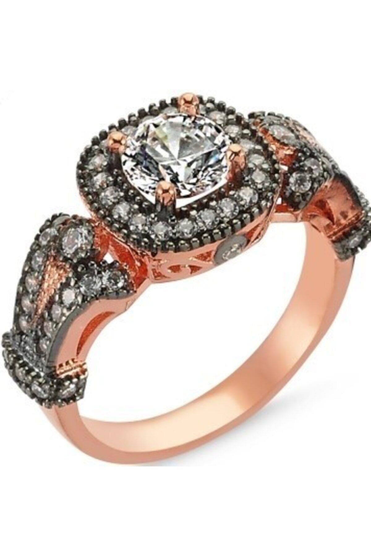 Gümüş Swarovski Zirconia Taşlı Rose Altın Kaplama Yüzük