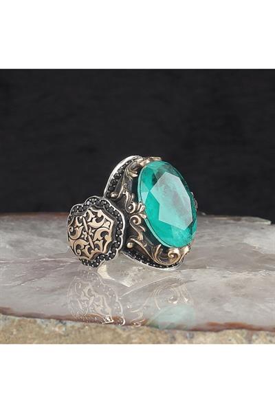 Paraiba Taşlı 925 Ayar Gümüş Erkek Yüzük