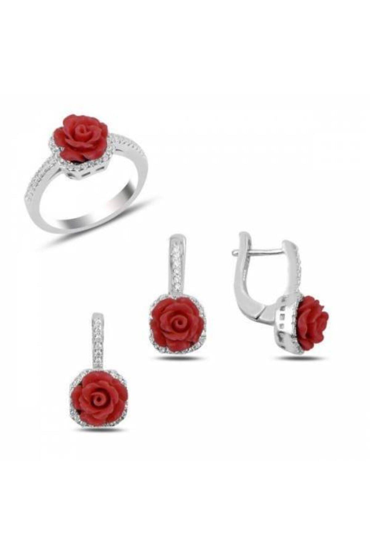 925 Ayar Zirkon Taşlı Gül Set