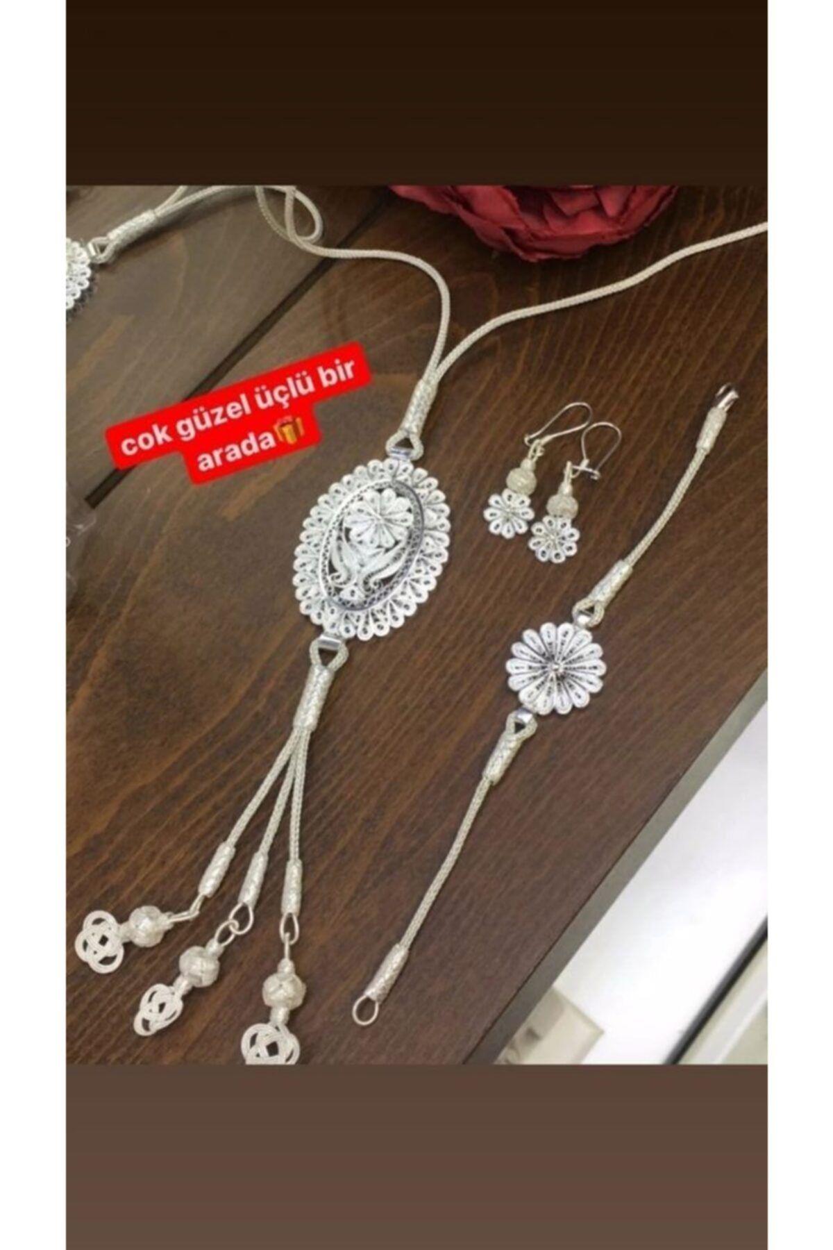 Gümüş Telkarili Kazaziye Üçlü Set Takım