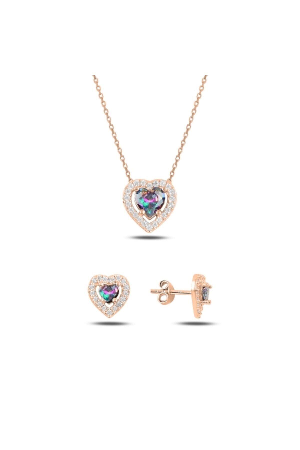 Kalp Mistik Topaz Zirkon Taşlı Tektaş Set