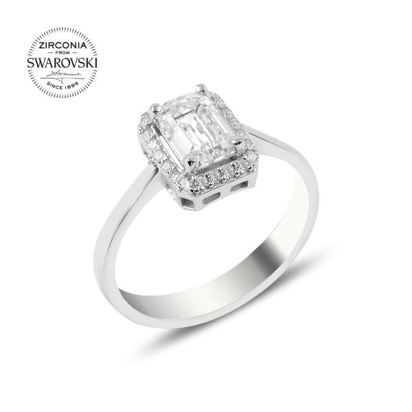 Swarovski Zirconia Baget Taşlı Tektaş Yüzük