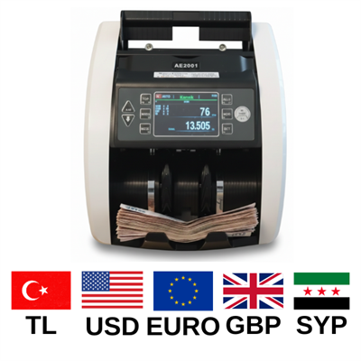 Bill CounterBill Counter AE-2001 Karışık Para Sayma Makinesi  USD, EURO, TL, GBP, SYP AE2001