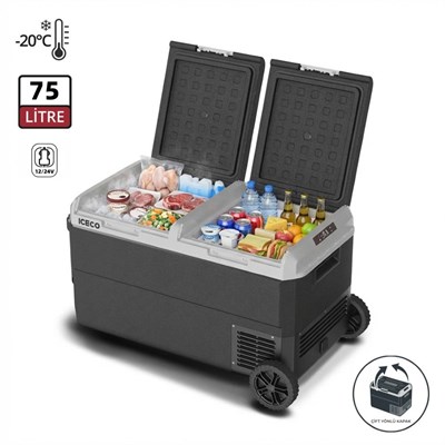 ICECOICECO MCD75D 12/24Volt 75 Litre Kompresörlü Çift Bölmeli Tekerlekli Outdoor Oto Buzdolabı/DondurucuMCD75D