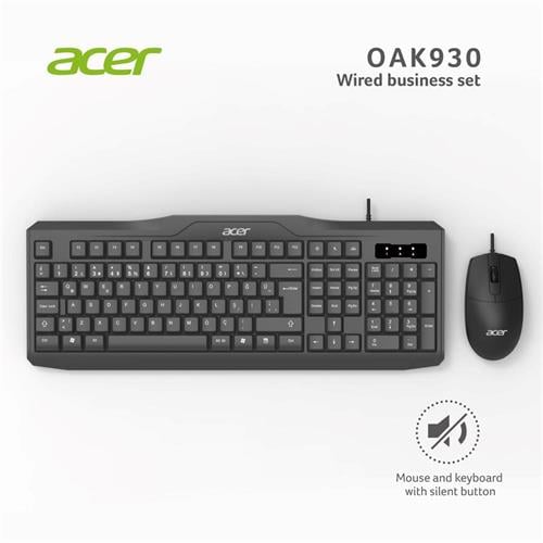 ACERAcer OAK-930 Kablolu Sessiz Tuşlu  Klavye Moue Set Siyah (Klavye 1,40Cm-Mouse 1.60Cm Kablo)4710180456141