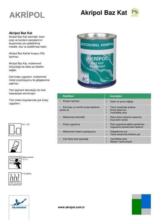 AkzoNobel AkzoNobel Akripol Bazkat FİAT Fİ645L GÜMÜŞ GRİ Akrilik Sonkat Oto Boyası 1 LitreFİAT Fİ645L GÜMÜŞ GRİ