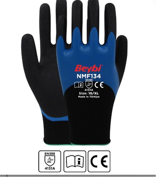 BEYBİBeybi NMF134 10Beden 12li Double Mikro Köpük 3-4 Nitril Kaplı Polyester Örgü Eldiven8681780026330