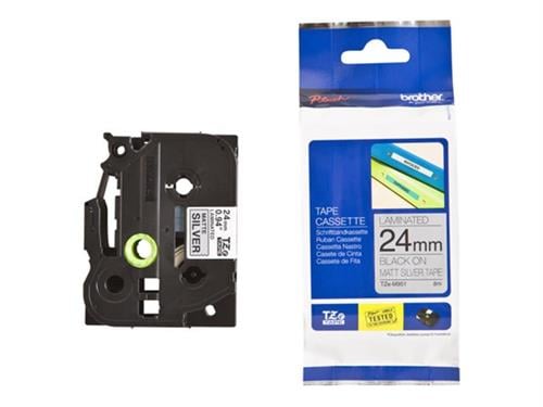 BROTHERBrother TZE-M951 24 mm Mat Gümüş Üzeri Siyah Laminasyonlu Etiket4977766684026
