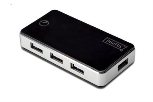 DIGITUSDigitus DA-70222 7 Port USB Hub, USB 2.0, siyah-gümüş renk, güç adaptörlü, plastik4016032318859