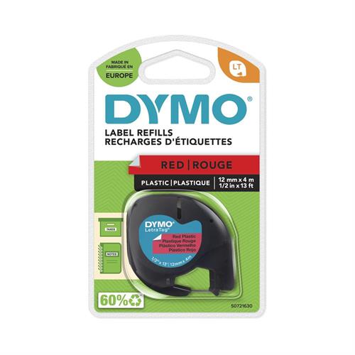 DYMODYMO S0721630 LetraTag Plastik Şerit ( 12 mm X 4 mt ) , Kırmızı (59424) 912035411313912037